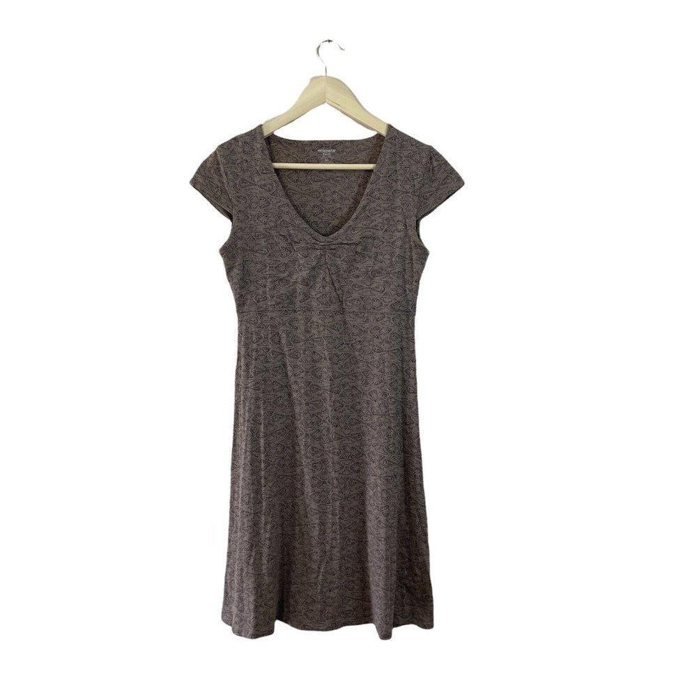 Toad & Co Small Rosemarie Dress Organic Cotton Stretch Brown Aztec